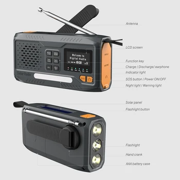 DAB/FM Radio Bluetooth Emergency Radio Portable Solar Radio Receiver Hand Crank Dynamo Outdoor Speaker Radio with Flashlight 6