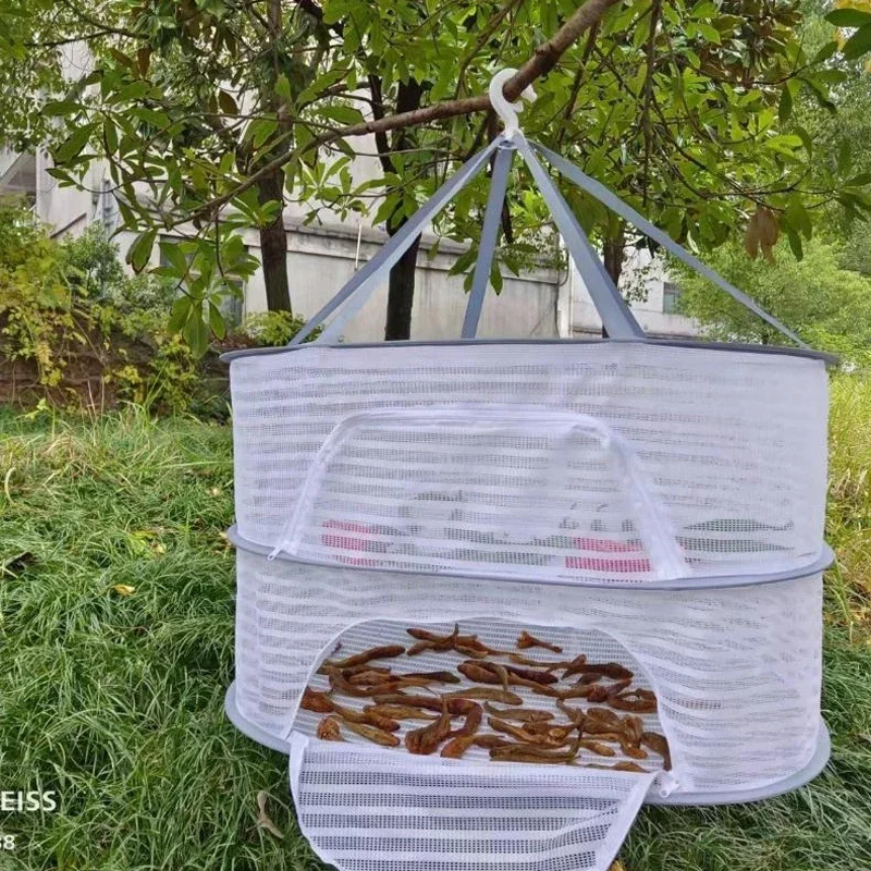 Clothes Drying Rack 3 Tier Portable Mesh Hanging Dryer Folded Herb Rack for Buds Fruits Hydroponics Flowers Vegetables Fish Clothes Doll