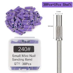Mini Nail Sanding Bands and Drill Bit Set - 30 Pieces for Precision Nail Care and Gel Removal (Purple 240 grit set)