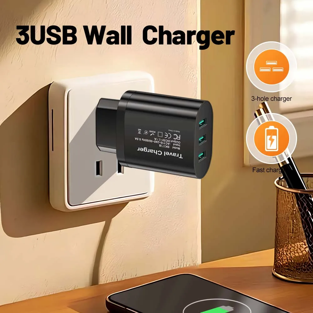 3USB Phone Charger 2.1A Fast Charging For Samsung Xiaomi Huawei iPhone Mobile Phone Adapter EU/US/UK Plug