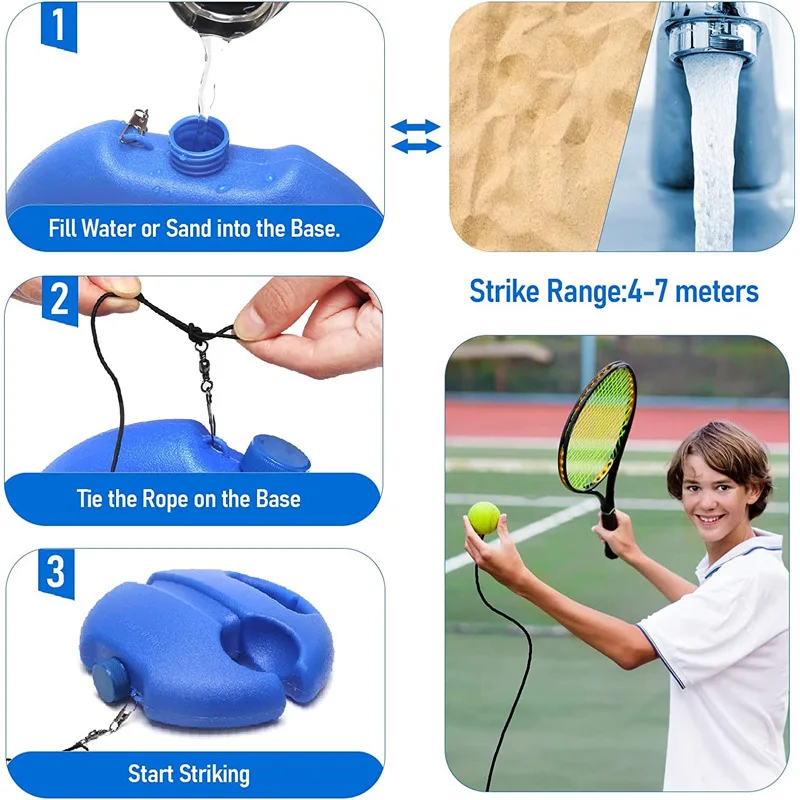 Tennis Accessories Tennis Trainer Heavy Duty Tennis Training Aids Base With Elastic Rope Ball Practice Self-Duty Rebound Tennis Trainer Partner Sparring Device