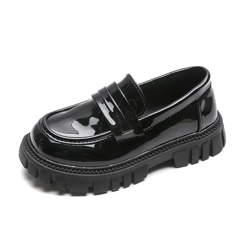 Kids Shoes Princess Shoes Spring Black Loafers Baby Boys School Shoes Metal Kids Fashion Casual PU Glossy Children Cute Mary Janes