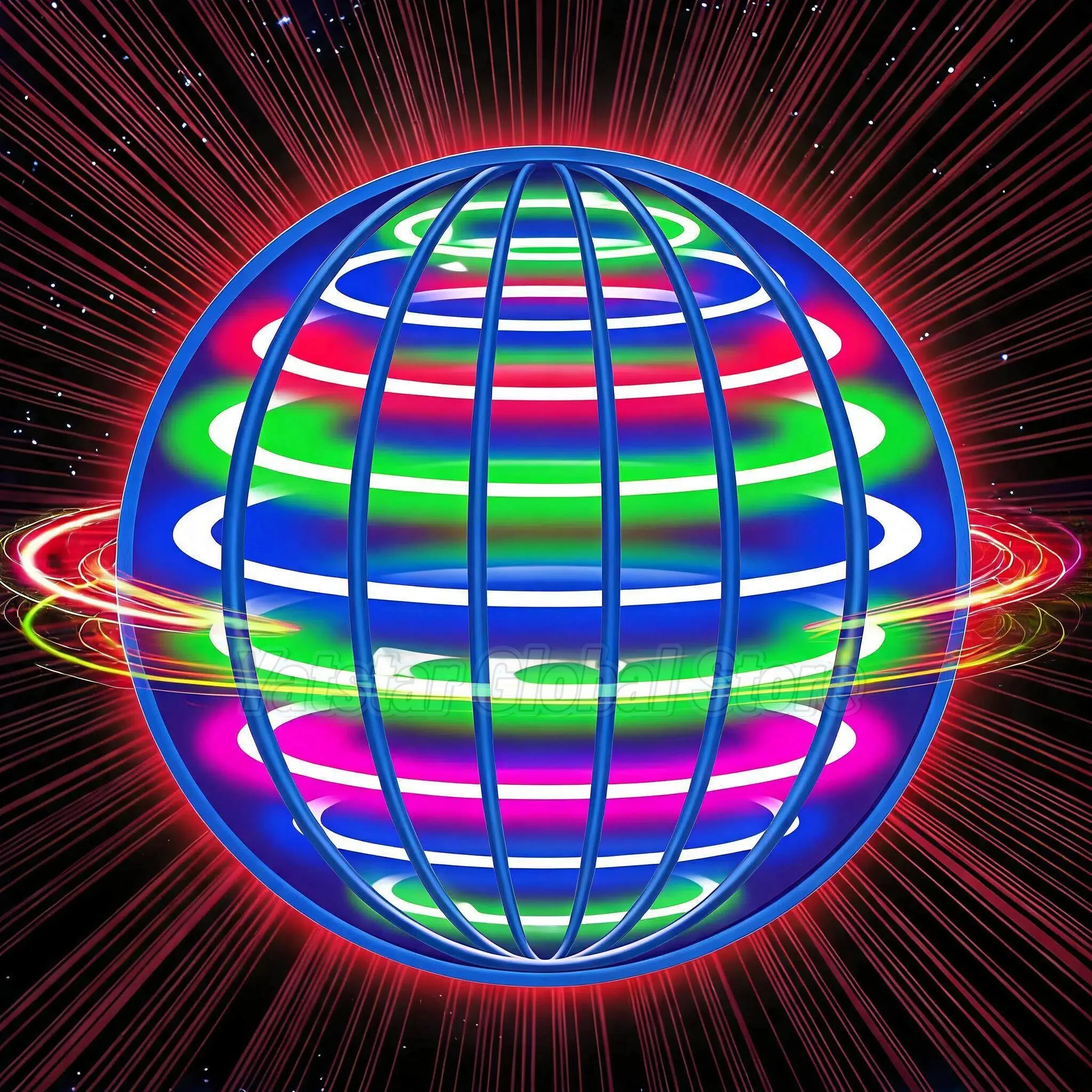 Hand Controlled Flying Ball Toy 360° Rotating Suspension Cosmic Globe Color LED Light Indoor Outdoor Play Safe for Kids Children