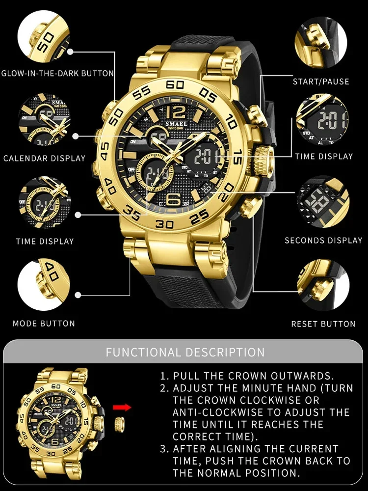 Smael Electronic Watch For Men Colorful Alloy Case Outdoor Sports Waterproof Multi Functional Digital Luminous Wristwatch Male, Alina Gadgets