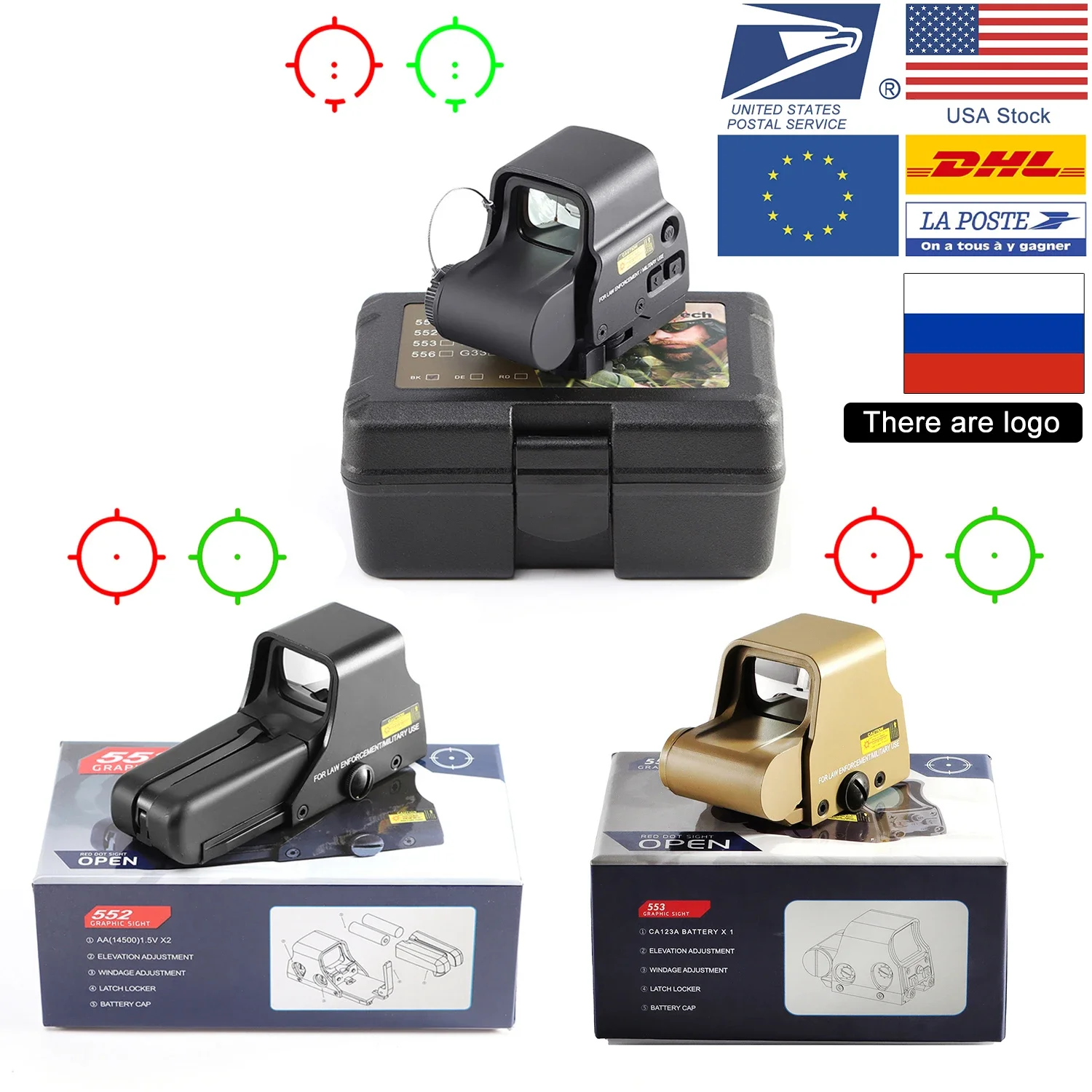 

551 552 553 558 Red Green Dot Holographic Sight Hunting Red Dot Reflex Sight with 20mm Mount