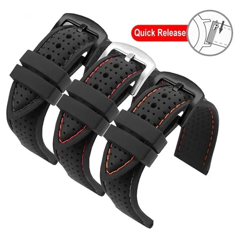 Sporty Waterproof Silicone Watch Strap - Breathable Quick Release Wristband