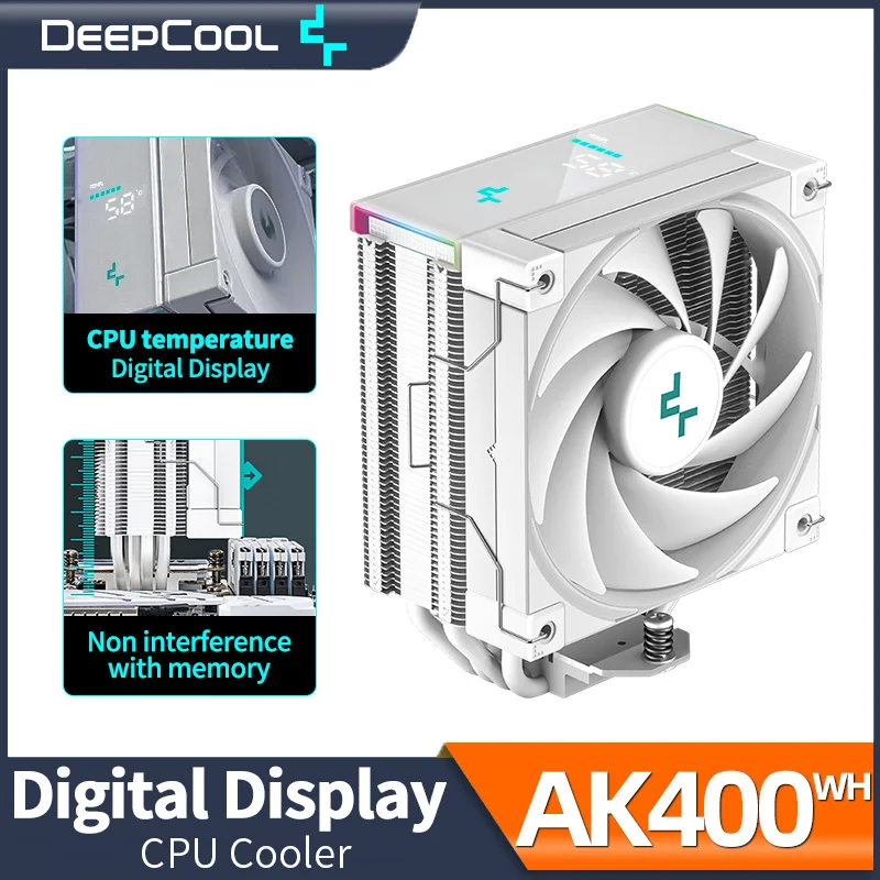 

DeepCool AK400 Digital Display White CPU Processor Cooler 4 Heat pipes 120mm Cooling Fan Radiator For LGA1700/1200 115X AM4 AM5