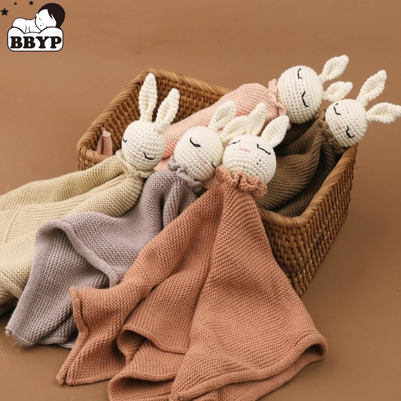

Cartoon Baby Soother Towel Cute Animal Appease Bib Sleeping Doll Crochet Bear Pacify Handkerchief for Calm Sleep Doudou