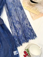 Sexy Elegant Pure Color Mesh Nightgown Set Transparent Lace Robe Sleepwear Casual Comfortable Women's pajamas - Image 3