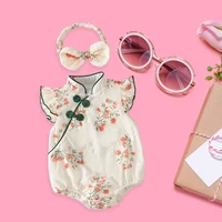 Toddler Girls Embroidered Floral Romper Set With Headband