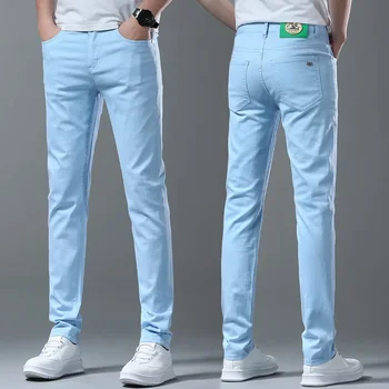 2024 New Style White Jeans Spring High-End Ripped Elastic Ankle-Tied Trendy Casual Fashionable Trousers Biker Jeans