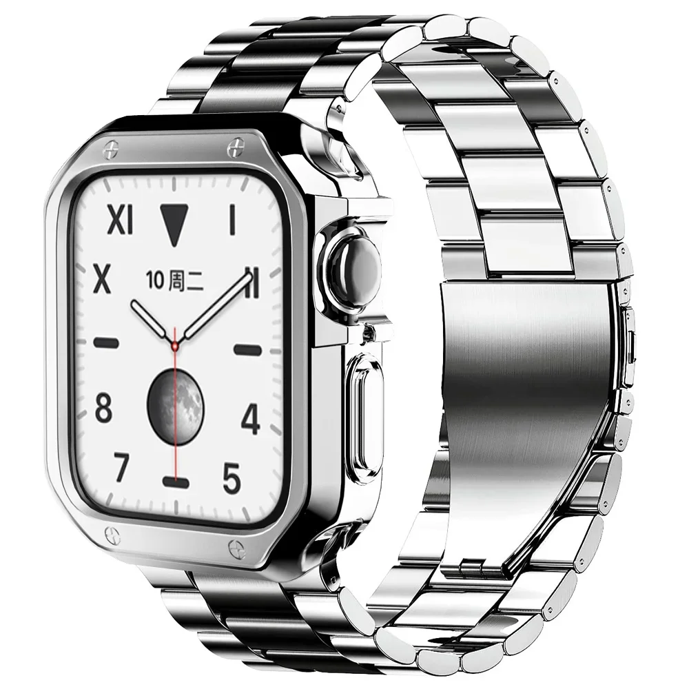 Stylish TPU Protective Case with Metal Strap for Apple Watch - Stainless Steel Bracelet Edition