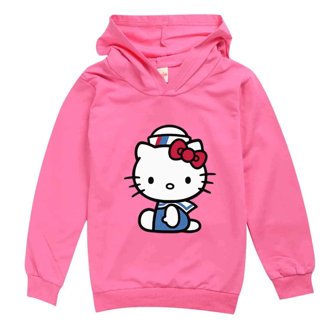 thumbnail image 1 of Hello Kitty nueva ropa para niños de algodón puro Color sólido estampado de dibujos animados Sudadera con capucha niñas moda Tops de manga larga para niños, 1 of 5