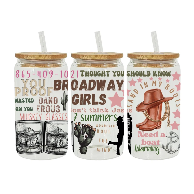 UV DTF Cowboy Cowgirl Western Style Prints Sticker For 16oz Libbey Glasses Wraps Bottles Cup Can DIY Waterproof D3141 Dtf Transfer Sticker