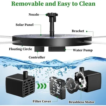 New 1W/1.5W/2.5W/3.5W Outdoor Solar Fountain Water Pump Bird Bath Fountain with 6 Nozzles Suitable for Courtyard Garden Pools - Image 6