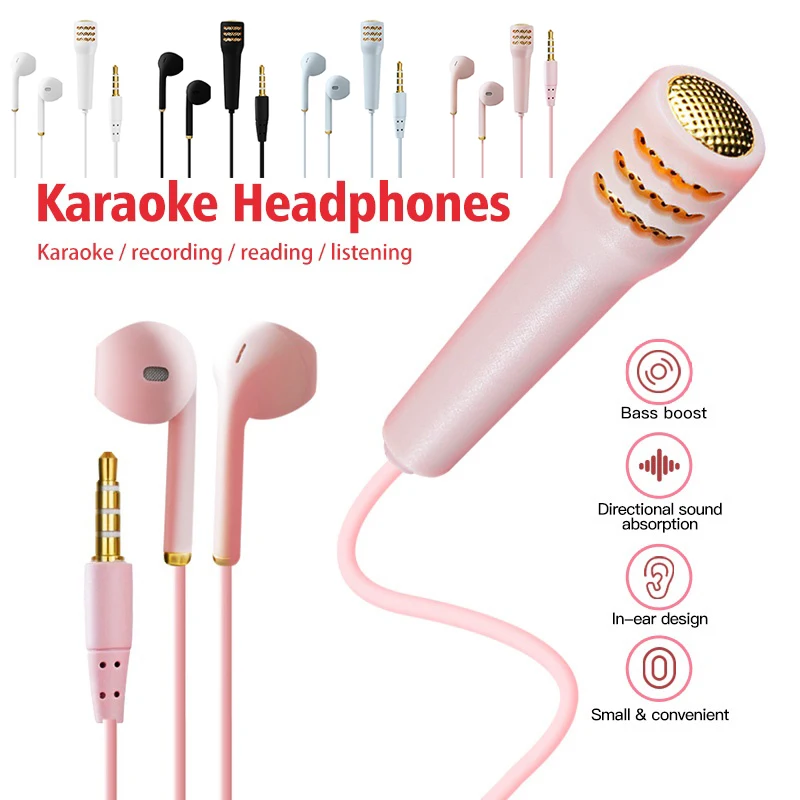 1pc Mini Karaoke Microphone With Earphones For Mobile Phones, Singing And  Karaoke