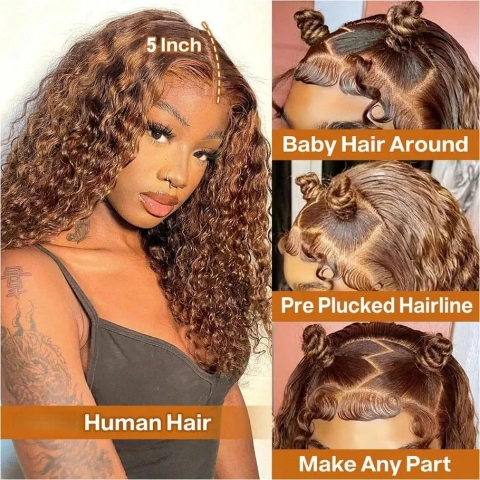 Highlight Ombre Bob Wig Human Hair 5X5 Hd Lace Closure Wig Curly Short Honey Blonde Colored Glueless Deep Wave Frontal Wigs 16In 3