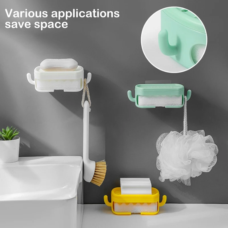 

1PCS Multi Functional Drainage Soap Box Household Bathroom With Sponge Dual-Purpose Soap Rack Non Punching Toilet Soap Box