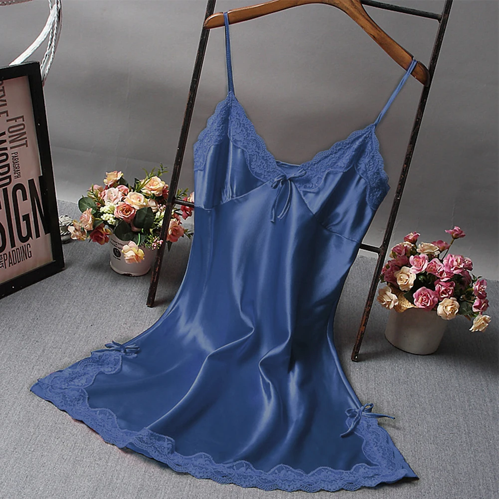 Women's Satin Soft Nightdress Lace Lingerie Sleepwear Ladies Wrap Night Dress Robe Summer Pajamas Nightgowns Sleep Shirts for women nightgowns,women nightdresses,women pajamas,sleeping dress,women lingerie