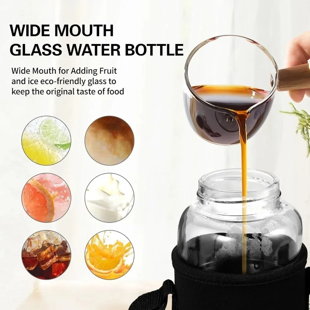 Portable 1000ml Glass Water Bottle with Stainless Steel Tea Infuser – Transparent Milk & Juice Cup