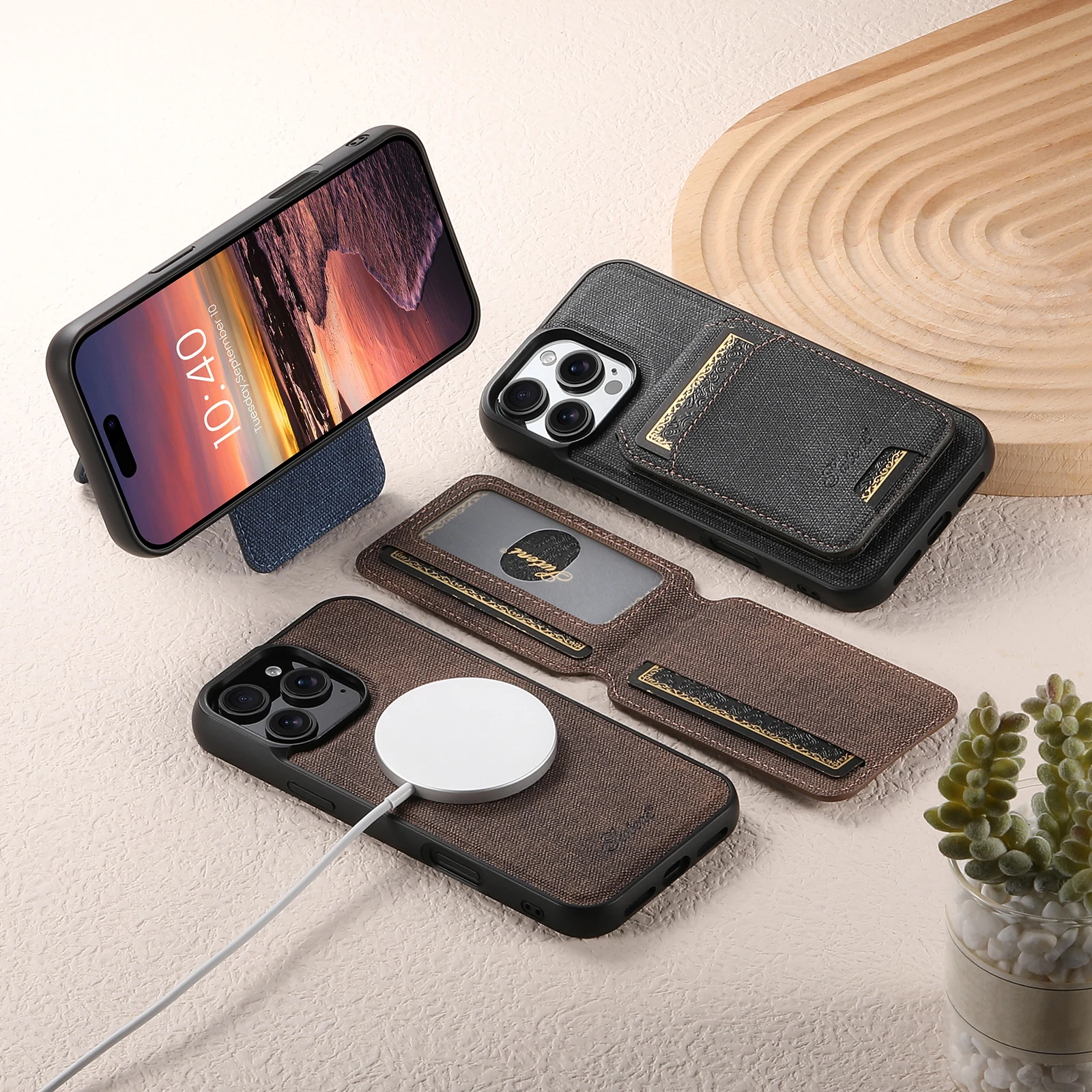 Magnetic 2-in-1 Card Holder Wallet Leather Phone Case Compatible with MagSafe Wireless Charging for iPhone 16ProMax 15Plus 14 13 5