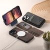 Magnetic 2-in-1 Card Holder Wallet Leather Phone Case Compatible with MagSafe Wireless Charging for iPhone 16ProMax 15Plus 14 13 5