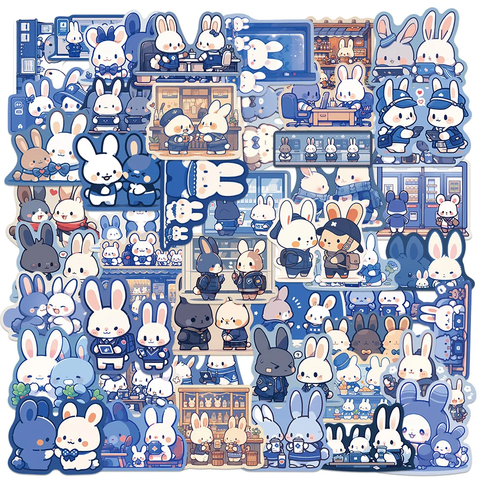 

10/30/50PCS New Cute Blue Bunny Sticker Cartoon Graffiti iPad Helmet Car Water Cup Guitar DIY Scrapbook Toy Decoration Wholesale