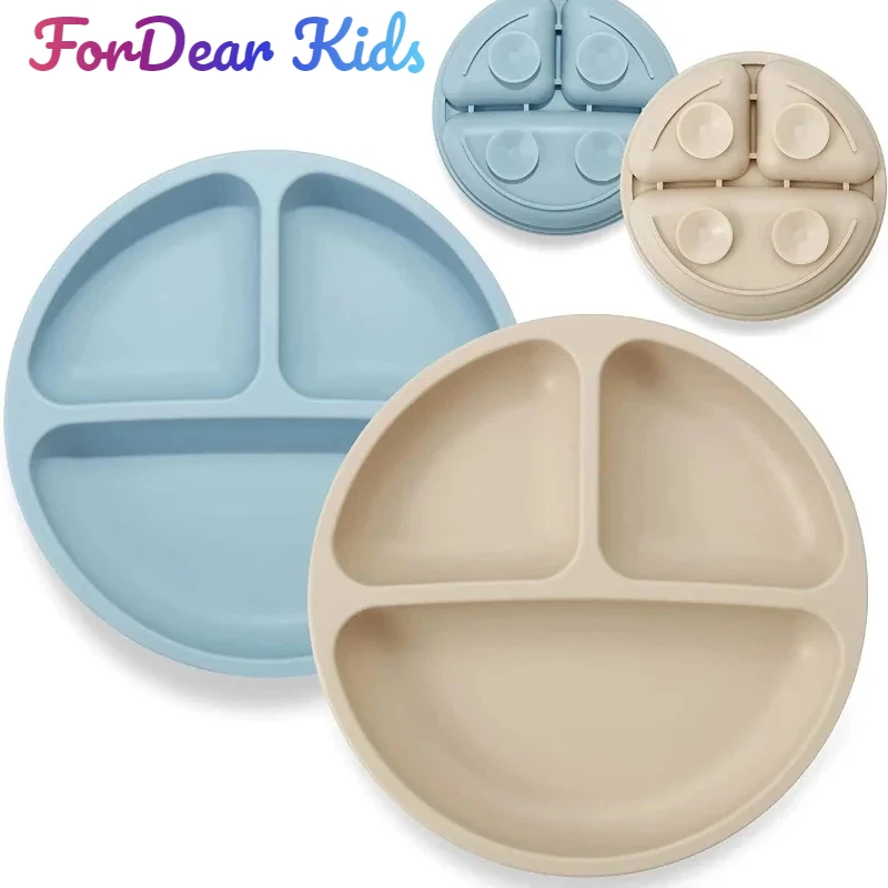 

Baby Silicone Dining Plate Kids Feeding Plate Sucker Bowl Solid Cute Smile Face Children Dishes Toddler Training Tableware