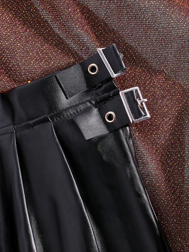 Sexy PU Leather Pleated Skirt Women Solid Basic Mini Skirt Low Waist Skirt Female Nightwear Micro Bikini Skirts Nightclub Skirts 2