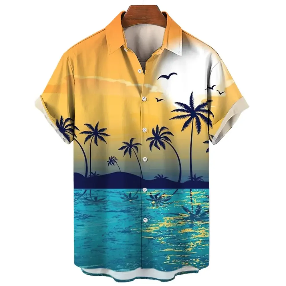 

Summer Hawaiian shirt beach men's shirt coconut tree print blouse oversized men's clothing unisex casual short sleeved shirts XL