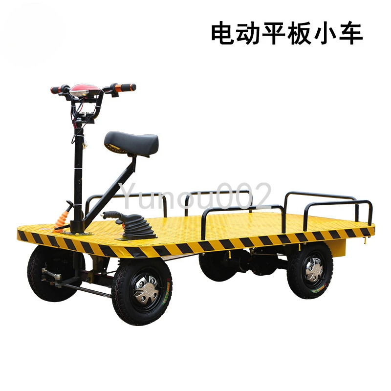 Hand pushed electric four-wheel flatbed truck, warehouse, construction site, battery transportation, reversible riding