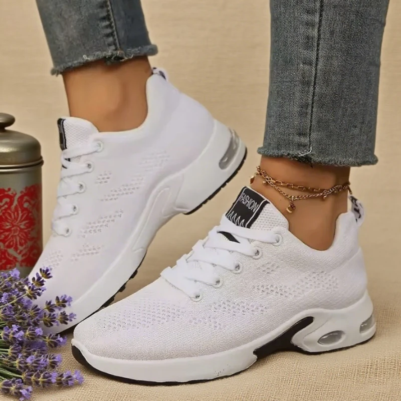 Women Platform Casual Sneakers Breathable Walking Mesh Flat Running Shoes Women Tenis Gym Vulcanized Shoes White Female Footwear