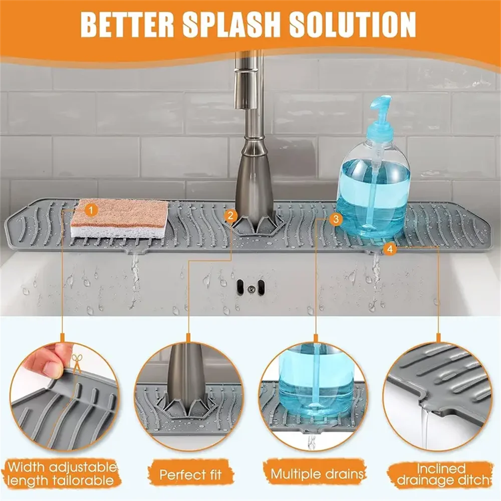 1pc Silicone Faucet Splash Mat Waterproof And Mat Sponge Storage Plate Draining And Organization Plate For Kitchen Bathroom kitchen faucet pad