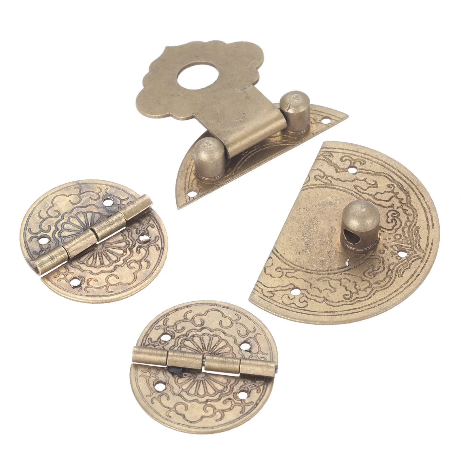 3pcs Vintage Brass Chinese Lock Set 36mm European Mini Wooden Box Vase Buckle Hasp Latch Lock Decorative Hinges Screws
