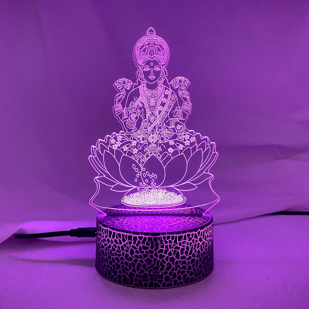 최신 7 가지 색상 변경 램프, 3D 분위기 야간 조명, LED 비주얼 인도 여신 부의 램프, 침실 장식, 선물 조명 고정장치 