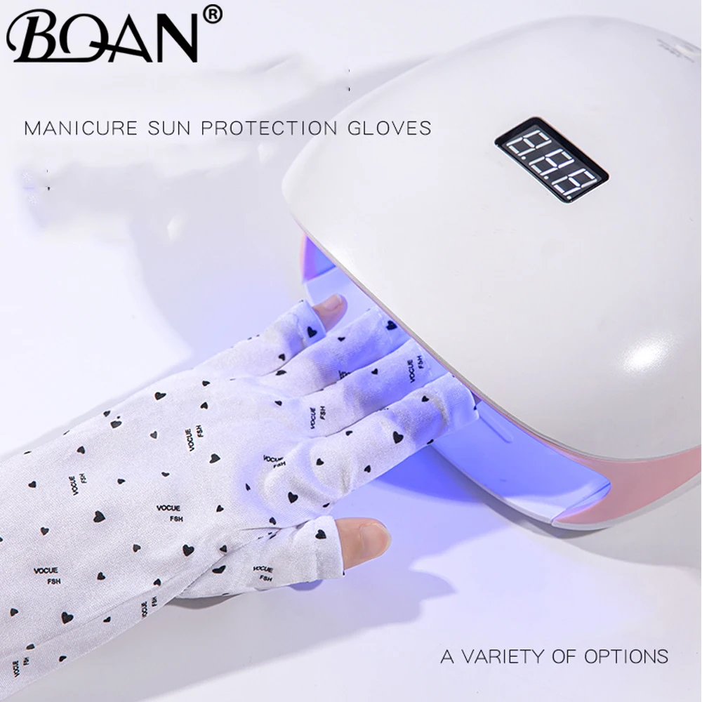 BQAN 2pcs Anti UV Nail Gloves UV Gel Shield Glove Fingerless Manicure