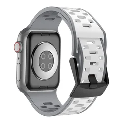 Soft Silicone Sport Band - Lightweight Bracelet Strap - 42 44 45 46 49mm (Gray White)