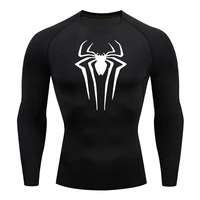 Spider Print Long Sleeve Compression Shirts for Men Gym Workout Rash Guard Undershirts Baselayers Athletic Quick Dry Tees Tops