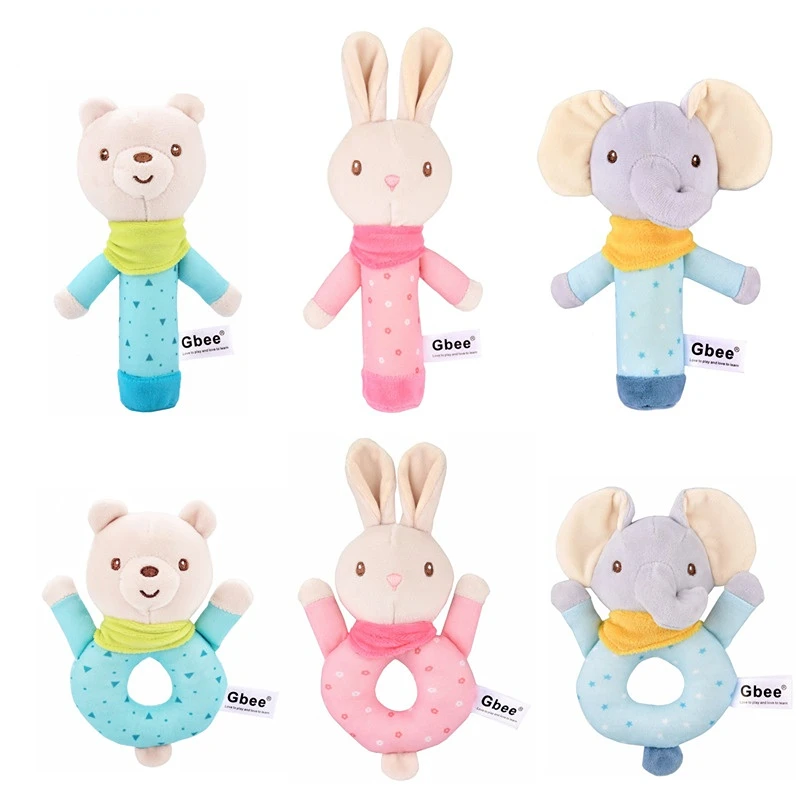 Colourful Animal Rattle Plush Stuffed Handbell Baby Soft Rattle Toys Early Development Shaker Crinkle Squeaky Sensory Rattles 2