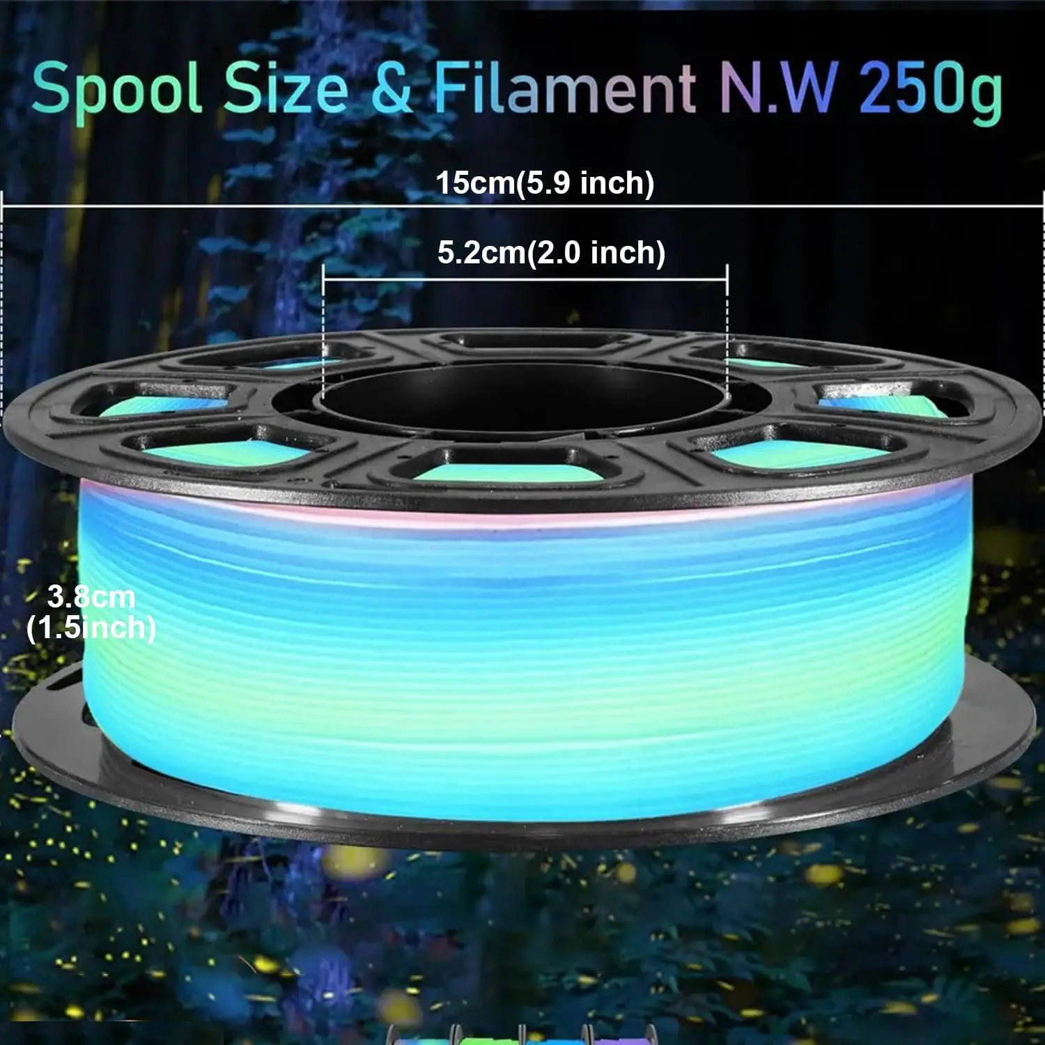 야광 PLA 필라멘트 250g 스풀, 고정밀 +/- 0.03mm, 어둠 속에서 빛나는, 대부분의 FDM 프린터용