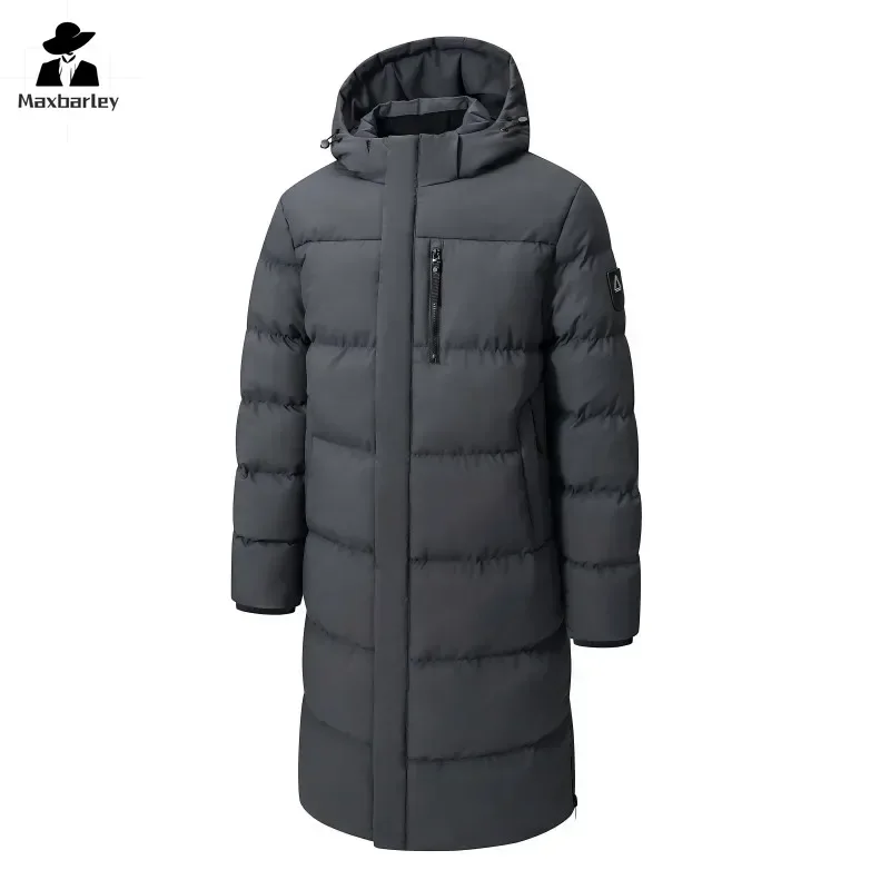 Winter Long Jackets Men's New Snow Multi-Pocket Thick Warm Down Cotton Padded Coat Casual All-Match Cold-proof Hooded Parka