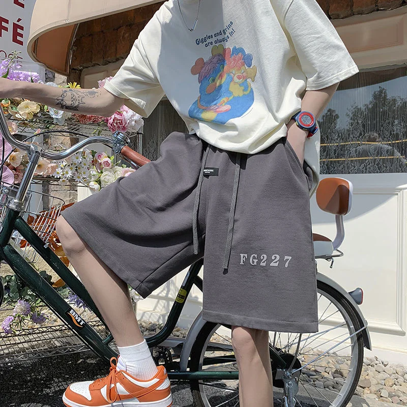 

Printed Letter Casual Shorts Mens Sports Wide Leg Straight Pants Trend Loose 2022 New Breathable Five-point Overalls Summer Thin