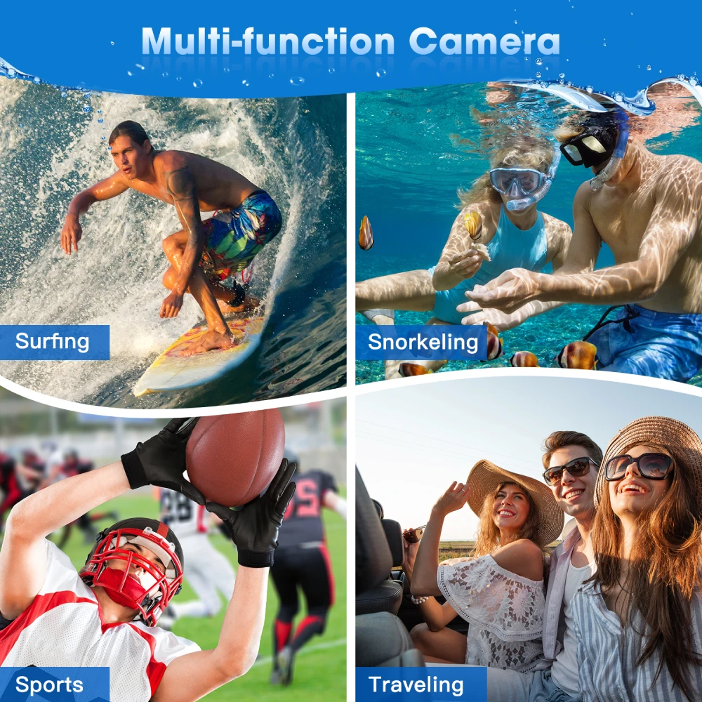 4K Underwater Camera 11FT Waterproof Camera with 64GB Card 48MP Autofocus Dual-Screen Selfie Underwater Camera for Snorkeling 6