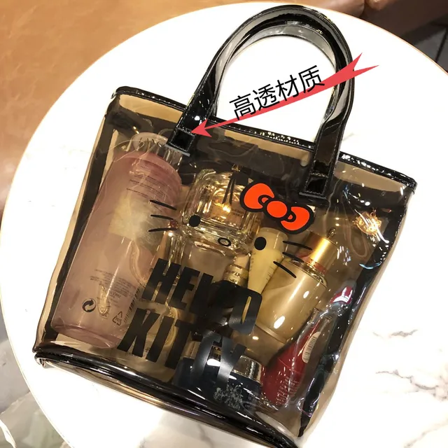 Hello kitty black Transparent Printing Tote Bag Large Capacity Storage  Makeup Mummy Bag Bathing Swimming Gym Bag for women - AliExpress