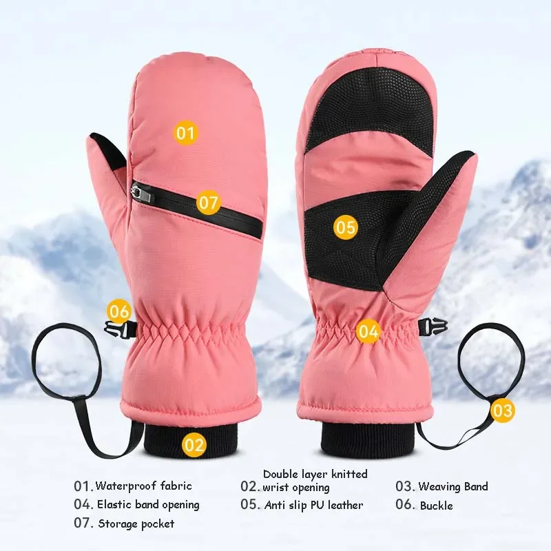 2025 New Winter Solid Warm Women Skiing Glove Windproof Waterproof Outdoor Sports Men Ski Glove Polyester Snow Plush Ski Gloves 4