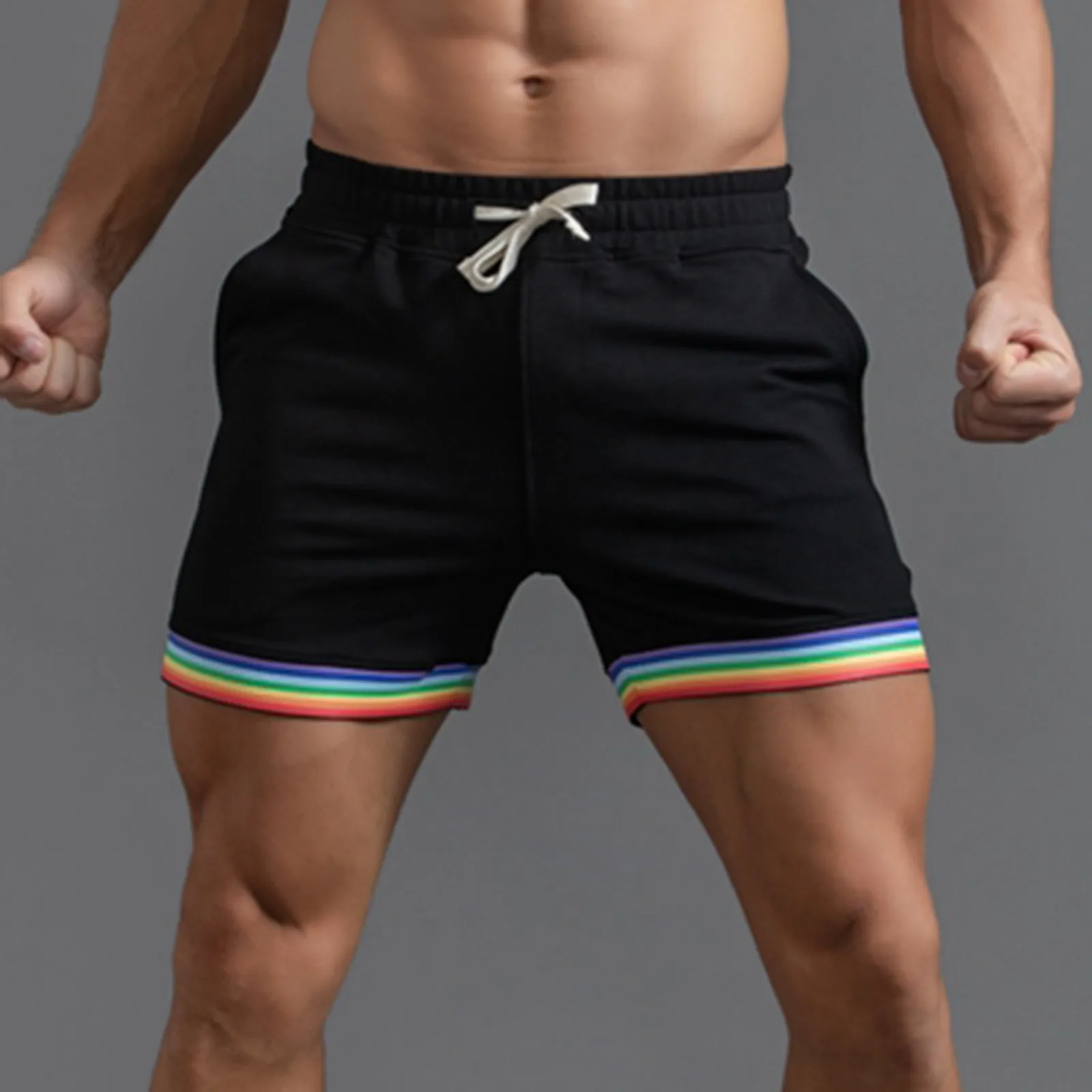2022 Cotton Running Shorts Men Rainbow GYM Sport Shorts Fitness Jogging Workout Shorts Men's