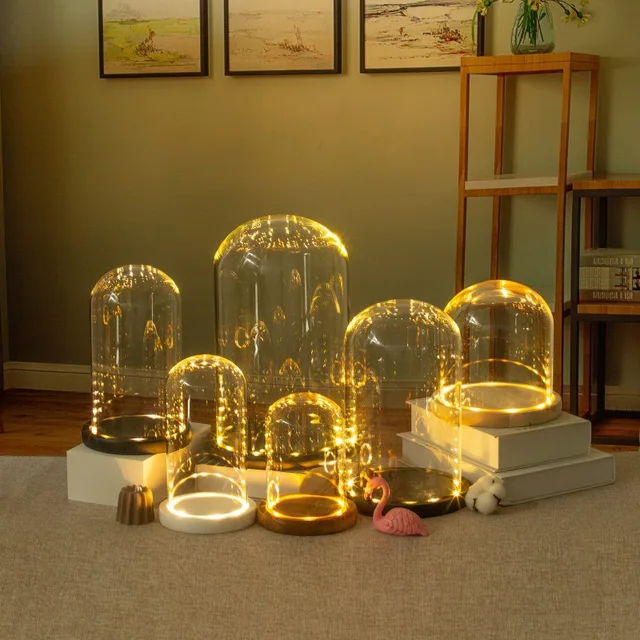 ZEELYDE Food Covers,Splatter Covers,Clear Glass Display Dome Eternal Flower  Dome Antique Bell Jar Display Dome with Rustic Wooden Base Home Decorative