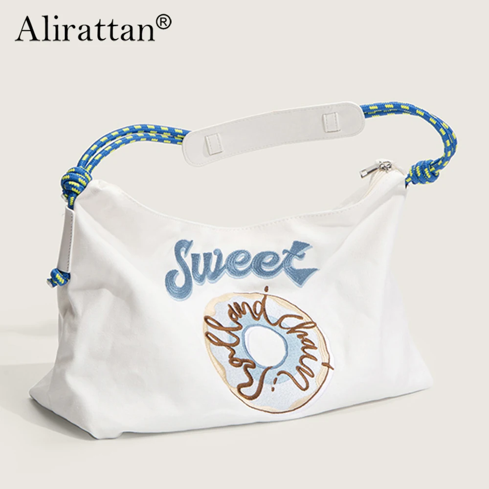 

Alirattan New Versatile Diagonal Canvas Bag 2024 Summer Large-Capacity Tote Bag Fashion Embroidery Shoulder bolsa feminina