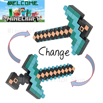 2025 OFFICIAL Minecraft LIGHT-UP Adventure Sword Pickaxe with Sounds My World's Two in One Deformable Weapon Outdoor Toys 1