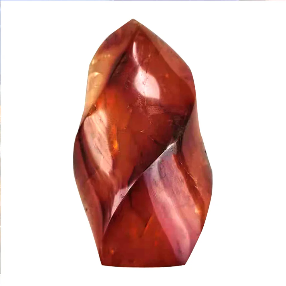 Natural Crystal Red Agate Torch Carnelian Flame Quartz Carving Ornament Gemstone Crafts Mineral Free Healing Reiki Home Decor